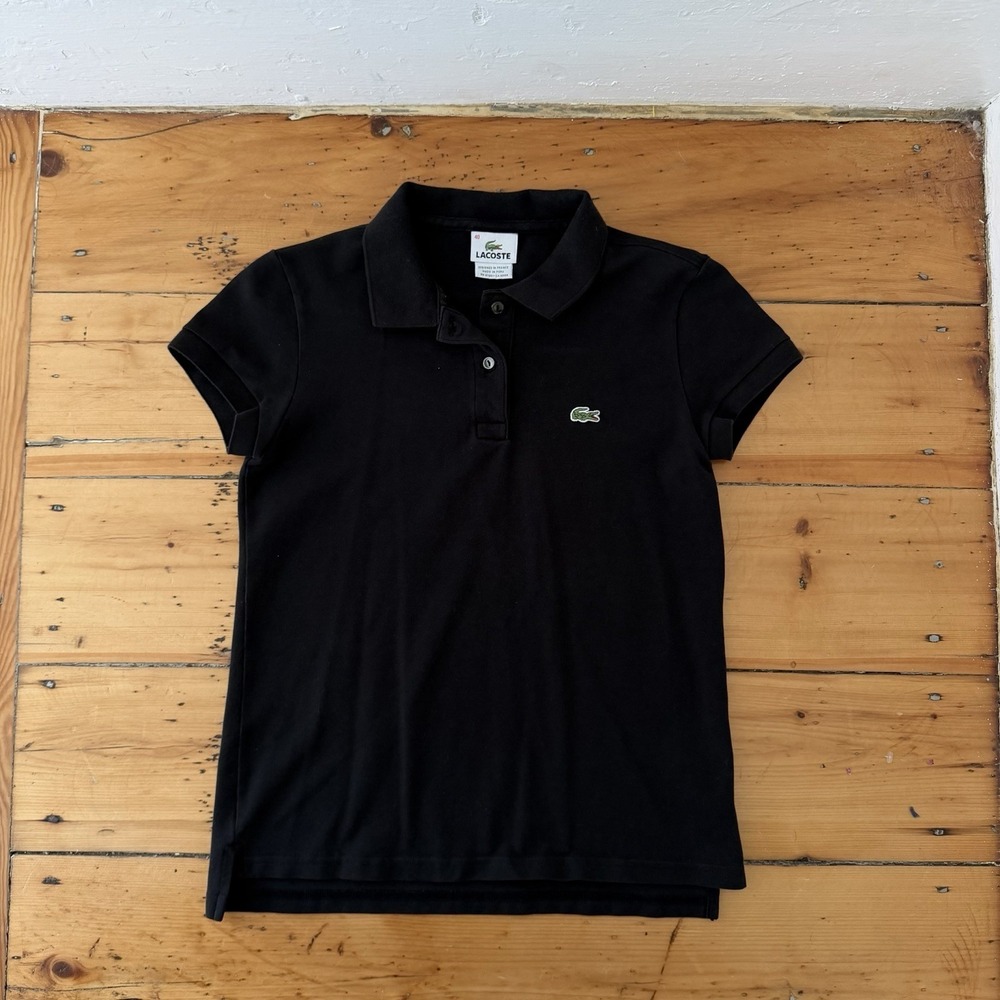 Lacoste Black Polo Shirt Women's 40 Slim Fit Classic Croc Preppy Tennis Top